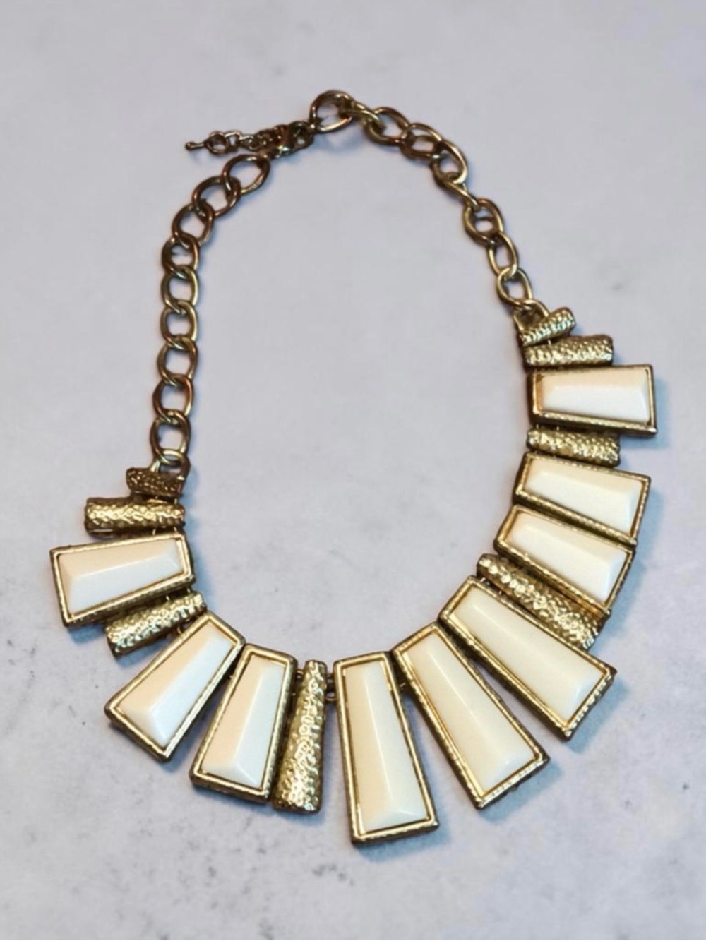 Gold Statement Necklace with Cream Inlay